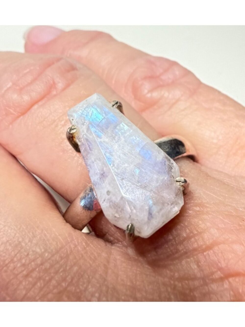 Coffin Moonstone Sterling Silver Ring Vintage Style Gemstone Jewelry